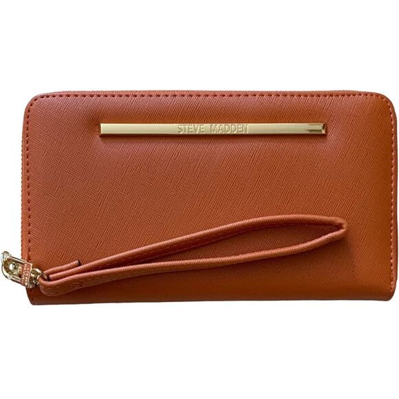 STEVE MADDEN Cognac & Gold Zip Around Wristlet Case Wallet. NWT - Picture 8 of 10